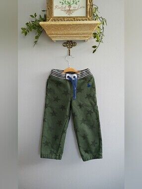 Mini Boden Olive Green Star Print Sweatpants with Blue Drawstring